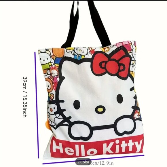 Hello Kitty Canvas Tote Bag Double Handle Reusable NWT - Picture 2 of 2